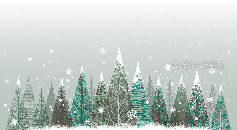 圣诞冬季森林雪背景