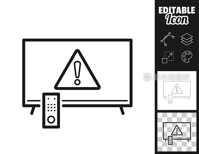注意电视上的危险警告。图标设计。轻松地编辑