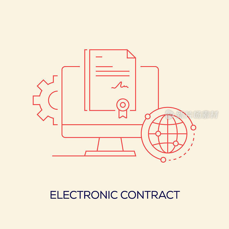电子合同相关概念矢量插图