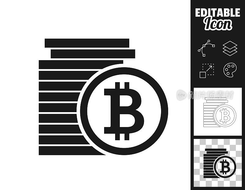 比特币金币堆栈。图标设计。轻松地编辑