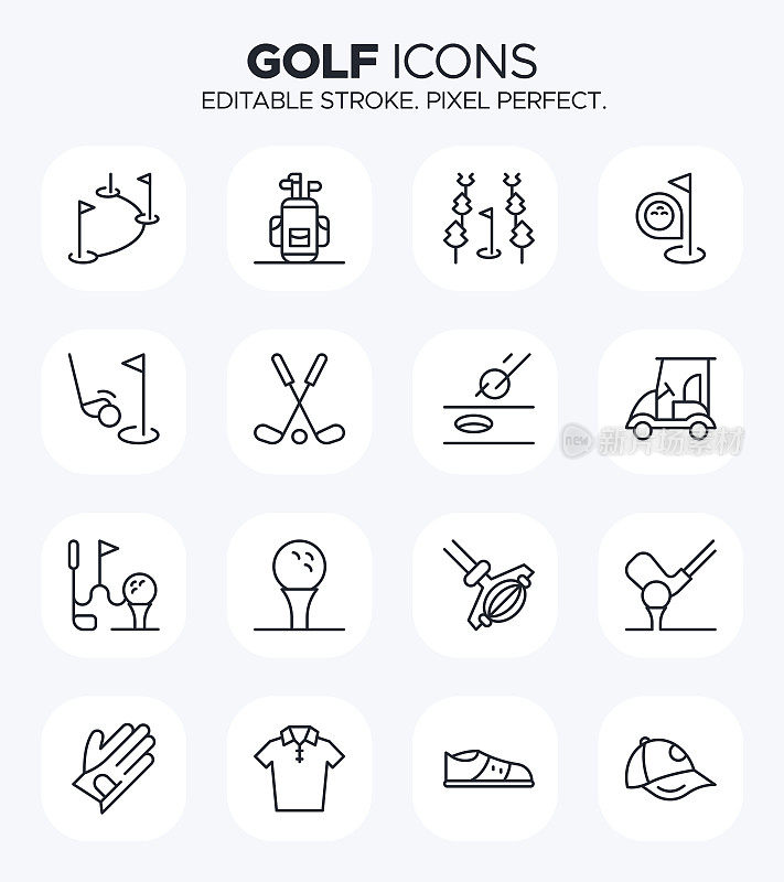 高尔夫图标-黄金设备，配件和高尔夫挥杆符号