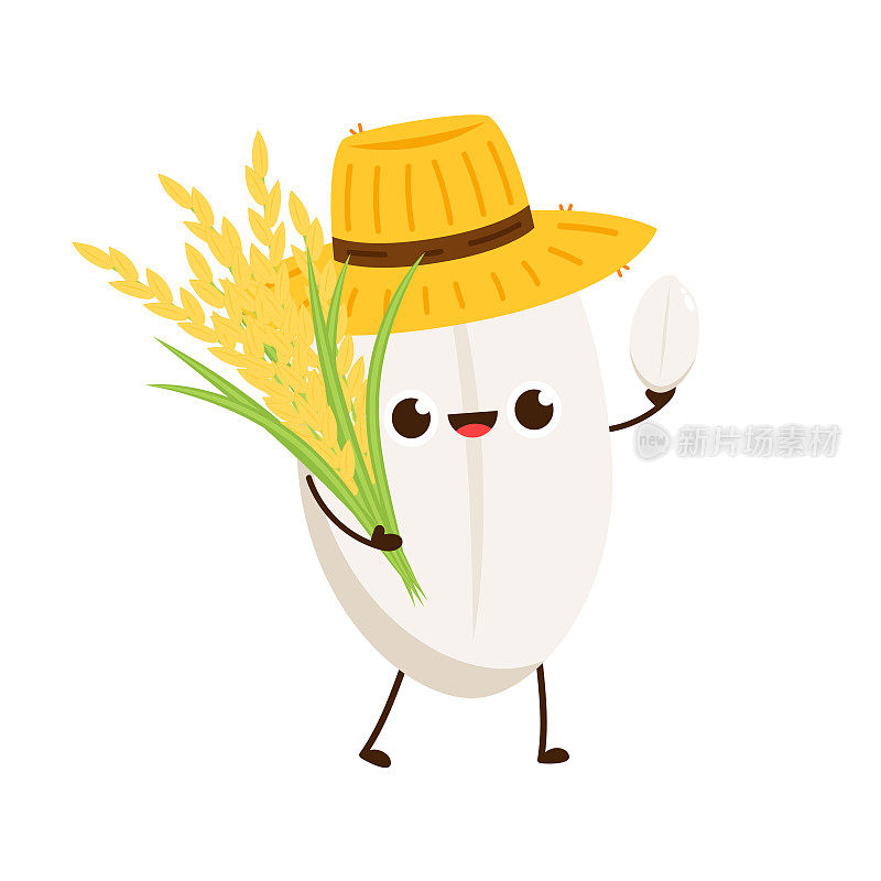 米字设计。白色背景上的水稻矢量。水稻种子。农民帽向量。