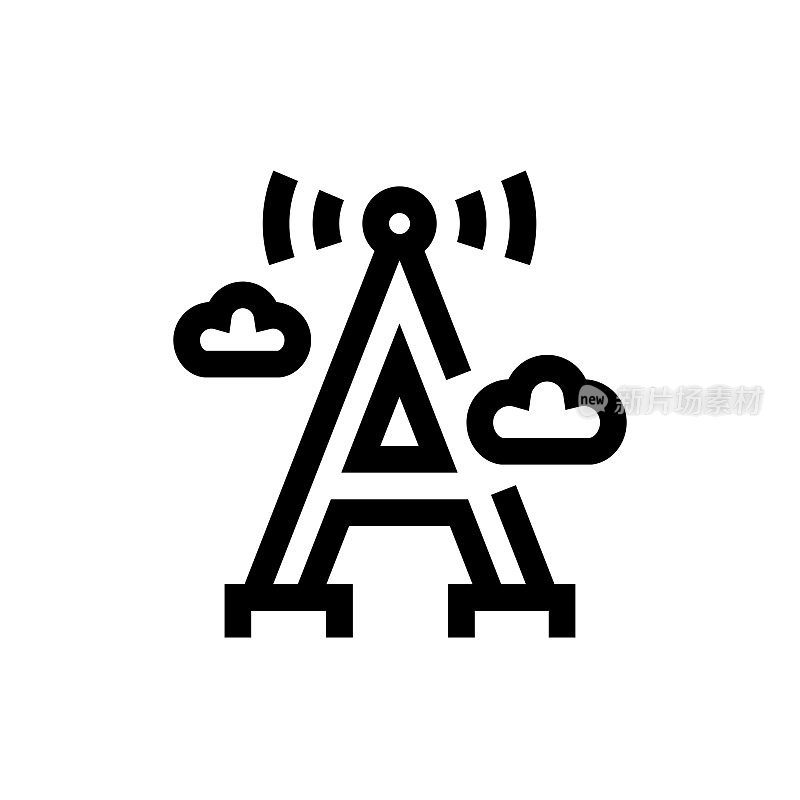 通讯塔线图标，设计，像素完美，可编辑的笔画。无线天线，云，Wifi