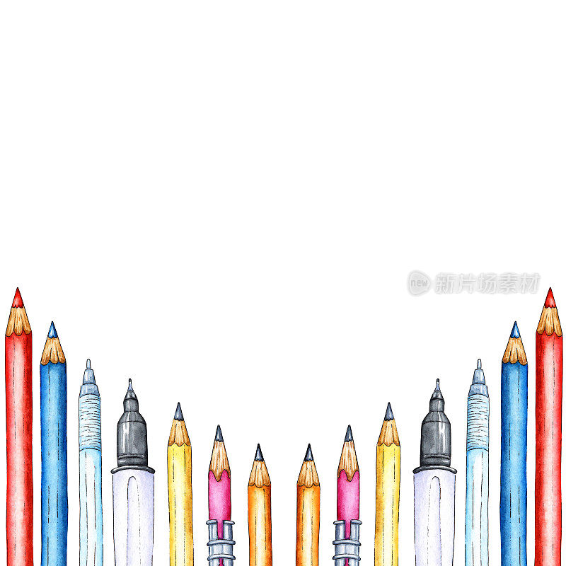 水彩铅笔和钢笔的框架