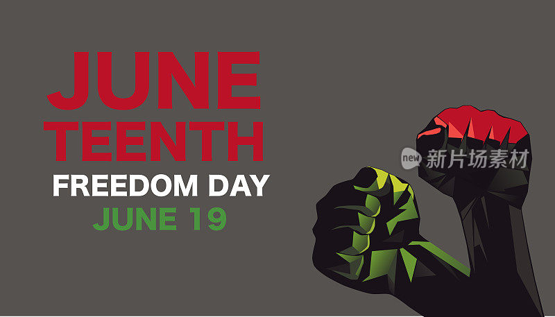 六月独立日。自由或解放日。每年的美国节日，在6月19日庆祝。非裔美国人的历史和遗产。海报，贺卡，横幅和背景。矢量图