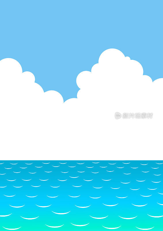 简单的插图背景材料雷雨，蓝天和大海