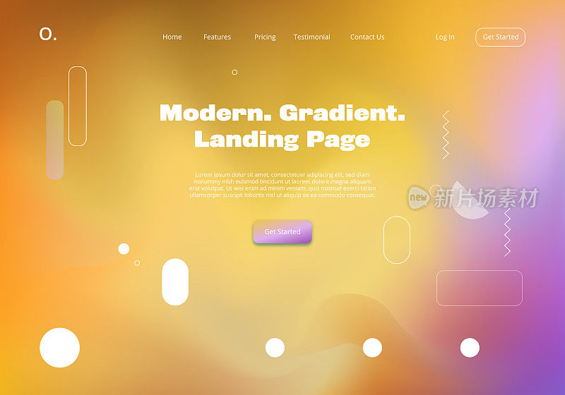 现代模糊梯度多色抽象背景登陆页网站模板设计与几何形状元素