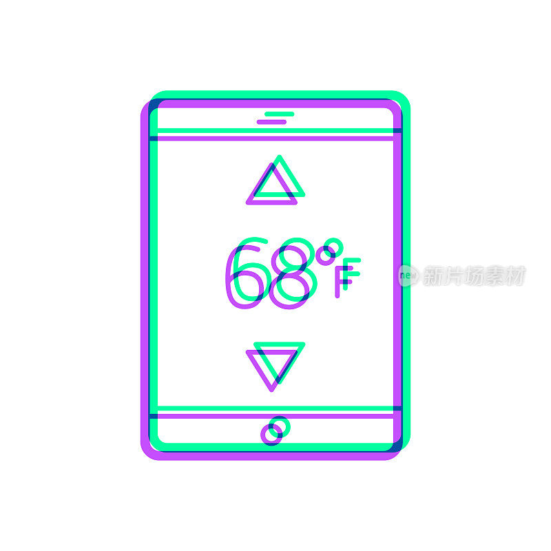 带加热控制的平板电脑。图标与两种颜色叠加在白色背景上