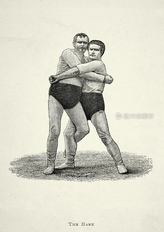 两个摔跤手，摔跤动作，汉克，维多利亚时期的格斗运动，19世纪