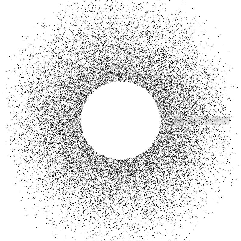 微小颗粒散布在圆形复制空间周围