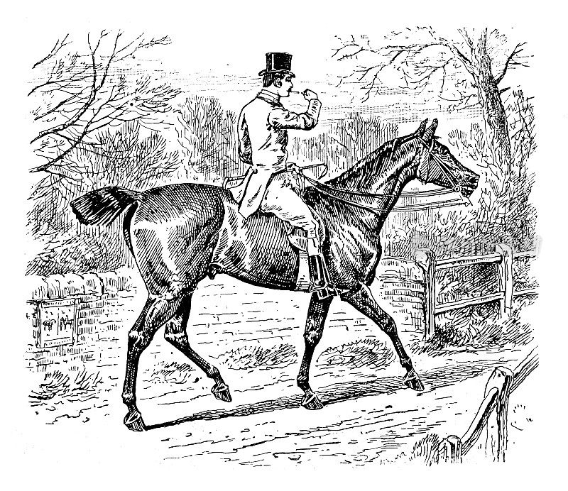来自英国杂志的古董图片:骑马的男人