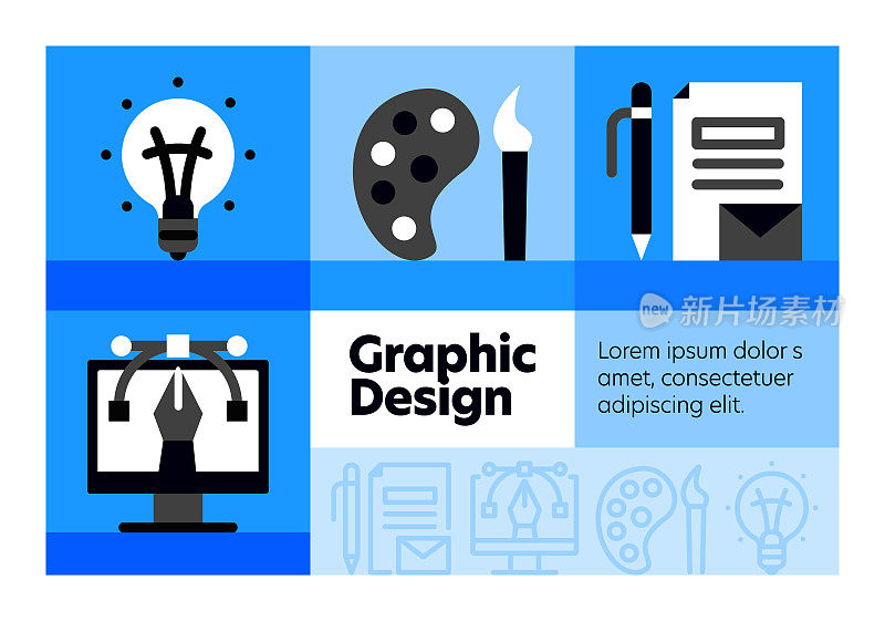 图形设计线图标集和横幅设计。
