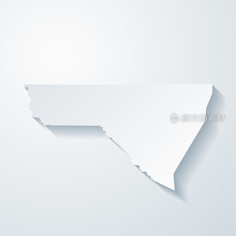 莫农加利亚县，西弗吉尼亚州。地图与剪纸效果的空白背景