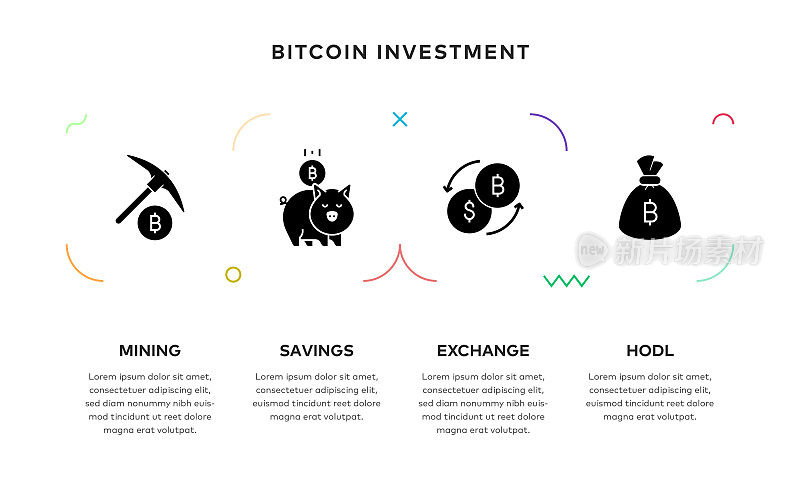 比特币投资概念4步信息图设计与固体图标