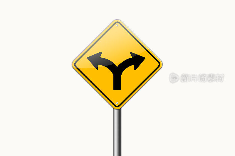 三叉路黄色警告标志。