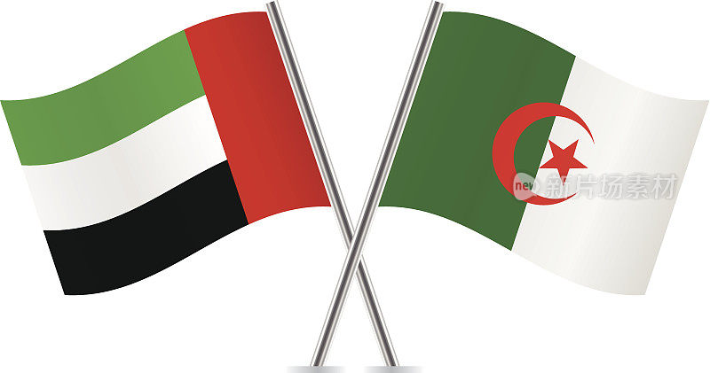 阿拉伯联合酋长国和阿尔及利亚国旗。向量。