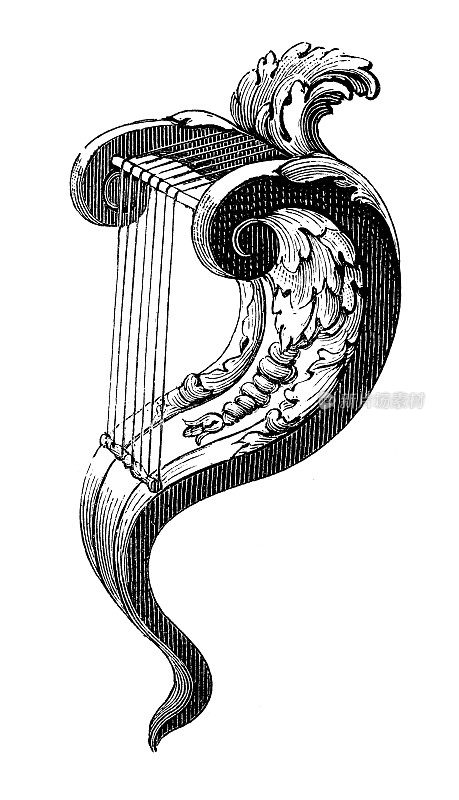 古乐器插图:竖琴