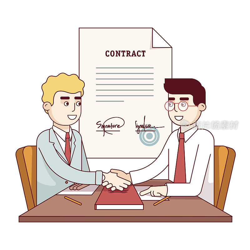 商务人士在签订合同后握手
