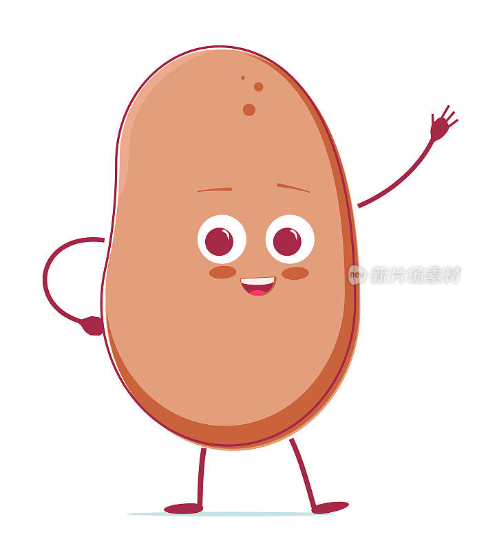 可爱的快乐的微笑滑稽的土豆。矢量平面卡通人物插图图标设计