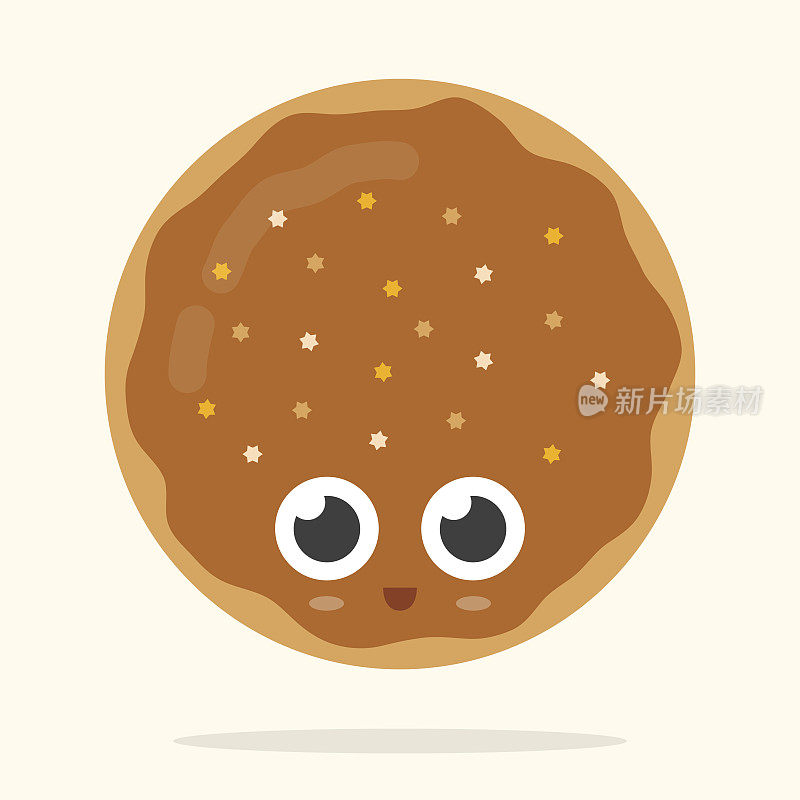 可爱的棕色巧克力糖霜甜甜圈，大大的眼睛，脸上带着微笑