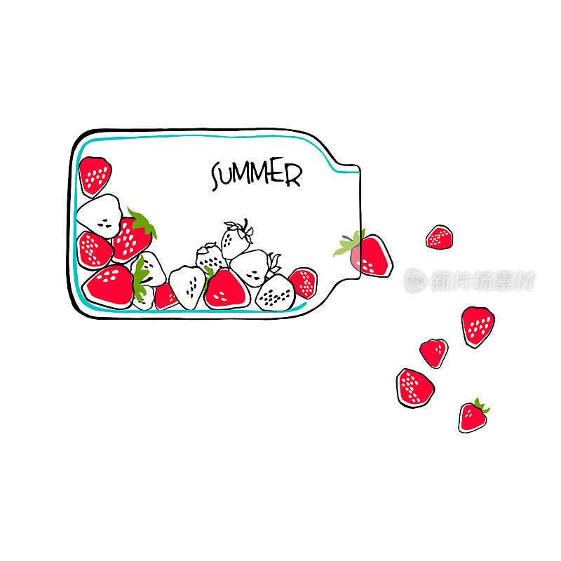 玻璃罐和草莓。