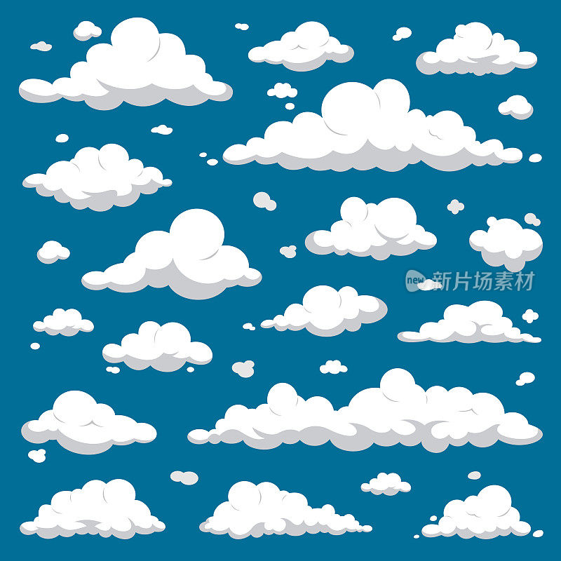 白云孤立在深蓝色的天空-卡通向量集