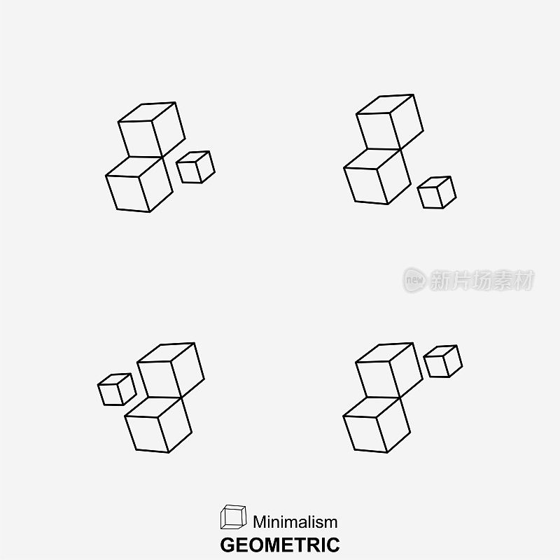 线条样式的立方体图标集合