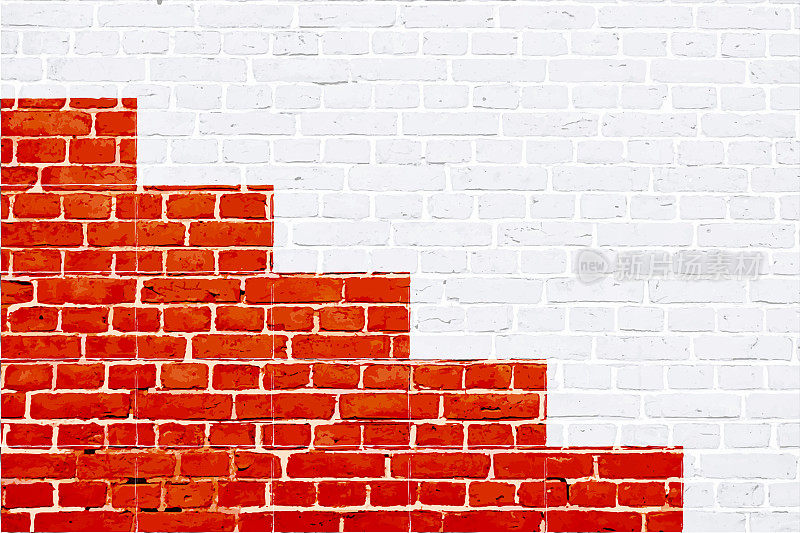 红色和白色的砖与楼梯的图案，楼梯或讲台上的白色墙壁，纹理grunge背景矢量插图