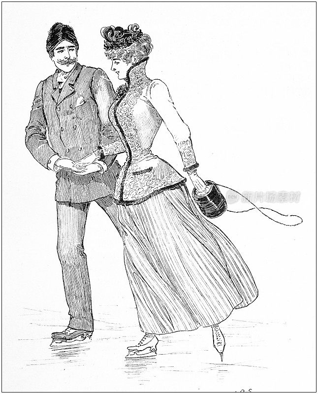 古董插图:滑冰夫妇