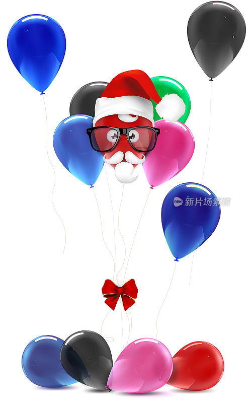气球上的圣诞老人的脸被孤立在白色的背景反射