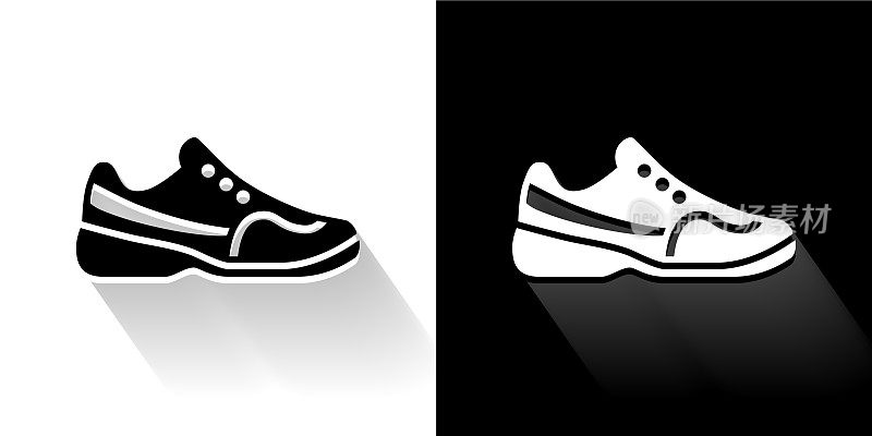 网球鞋黑色和白色图标与长影子