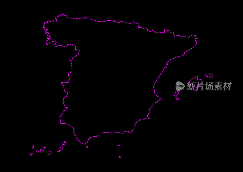 黑色背景下的西班牙霓虹灯地图