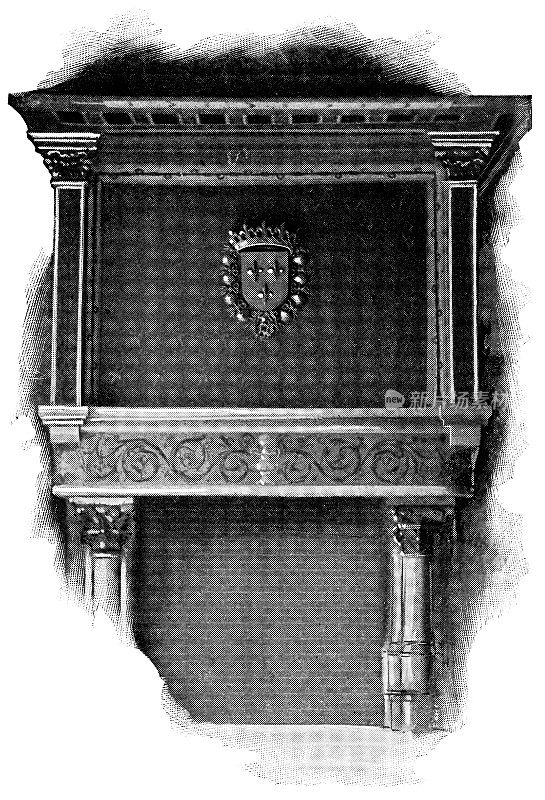 壁炉Ch?teau de Chambord在Chambord，法国- 19世纪