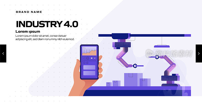工业4.0概念矢量插图网站横幅，广告和营销材料，在线广告，业务演示等。