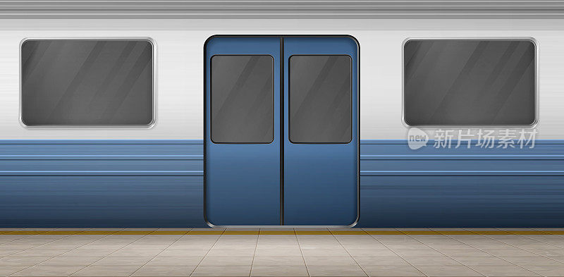 地铁门，地铁列车在空站台上