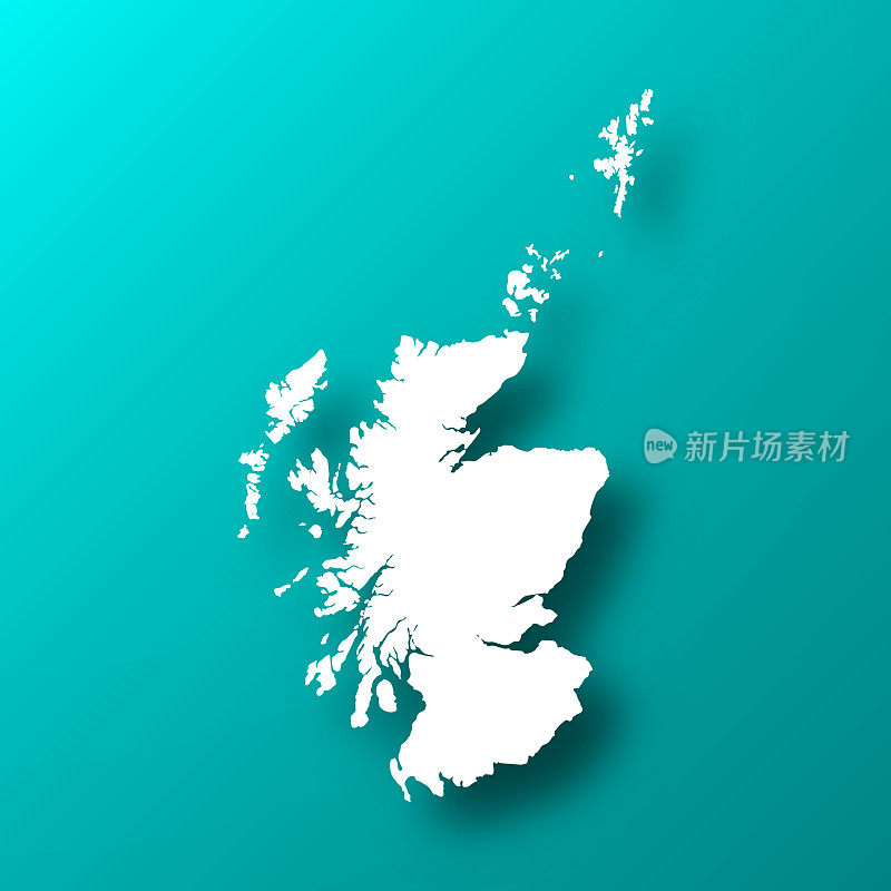 苏格兰地图上的蓝绿色背景与阴影