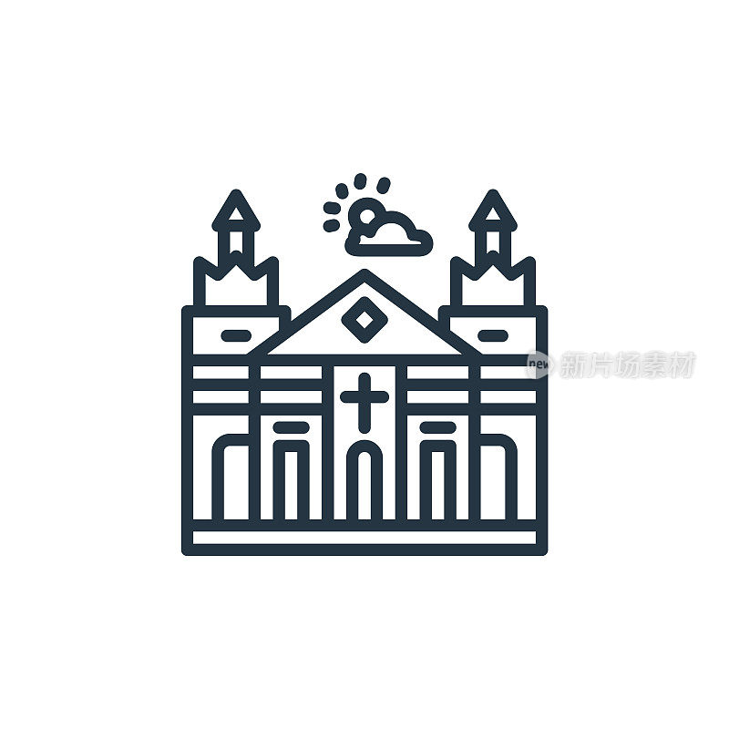 大教堂矢量图标孤立的白色背景。轮廓，细线大教堂图标用于网站设计和移动，应用程序开发。细线大教堂轮廓图标矢量插图。