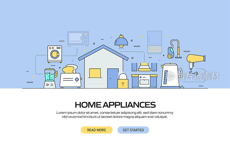 家用电器相关的现代线条风格矢量插图