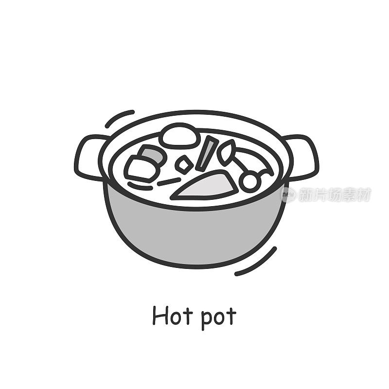 火锅图标。传统的中国肉汤汤或炖菜简单矢量插图