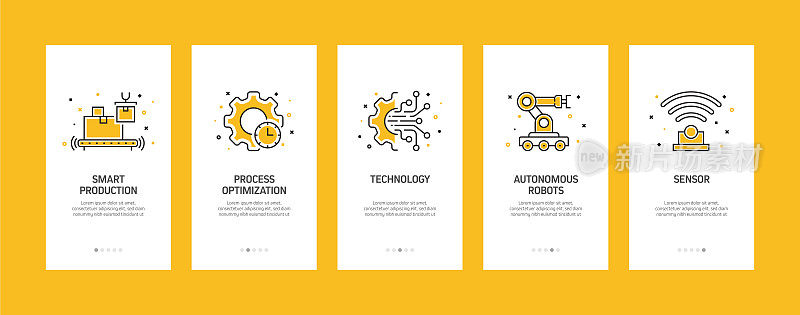 工业4.0概念内置移动应用页面屏幕与平面图标。用户体验，用户界面设计模板矢量插图