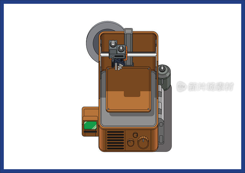 连续木纤维3d打印机。先进的3d打印机与2种材料打印木材零件与木材的性质。独立设计产品上的白色背景。