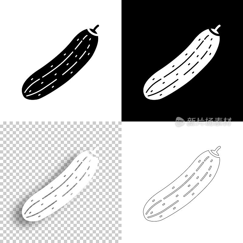 黄瓜。图标设计。空白，白色和黑色背景-线图标