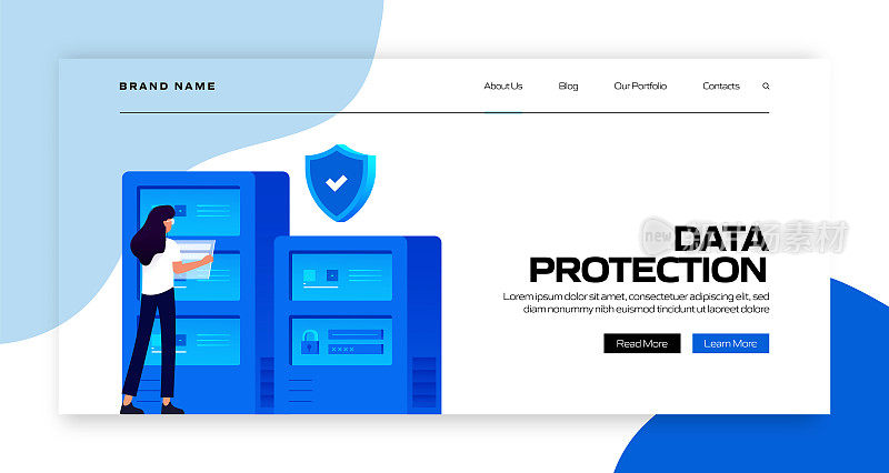 数据保护概念矢量插图登陆页面模板，网站横幅，广告和营销材料，在线广告，业务演示等。