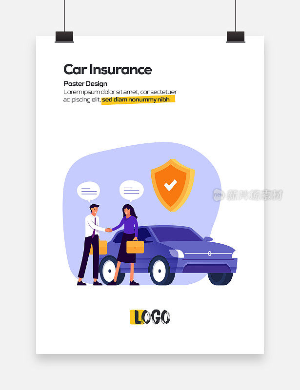 汽车保险概念平面设计的海报，封面和横幅。现代平面设计矢量插图。