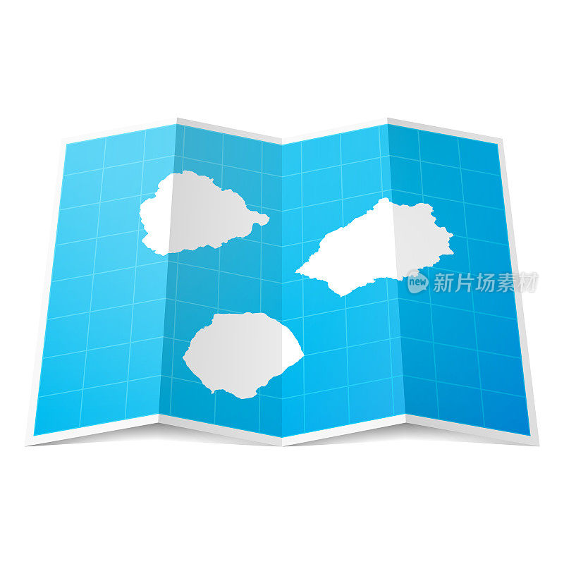 圣赫勒拿岛，阿森松岛和特里斯坦达库尼亚的地图折叠，孤立在白色背景上