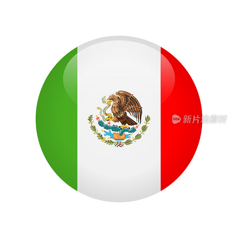 墨西哥-旗帜图标矢量插图-圆形