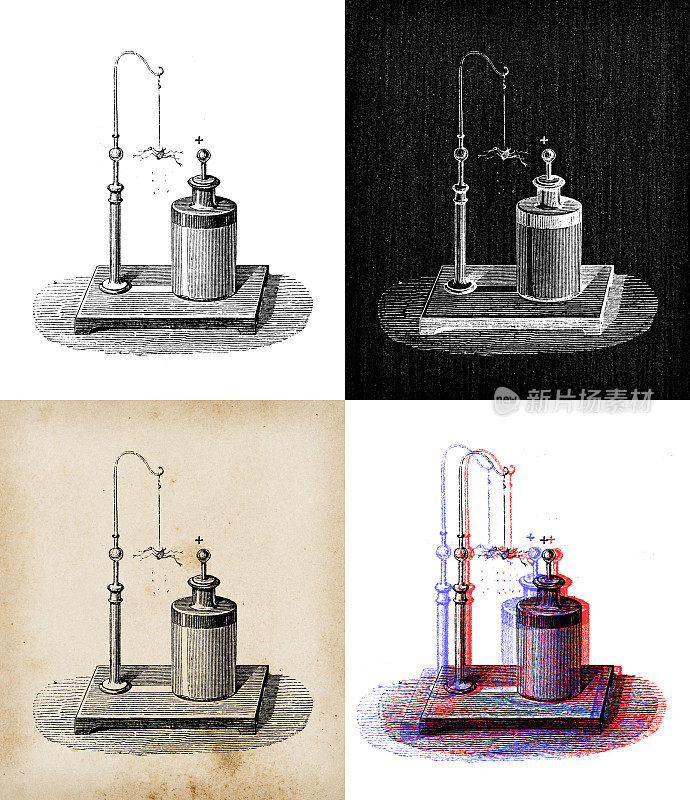 科学发现的古董插图，电和磁:电蜘蛛