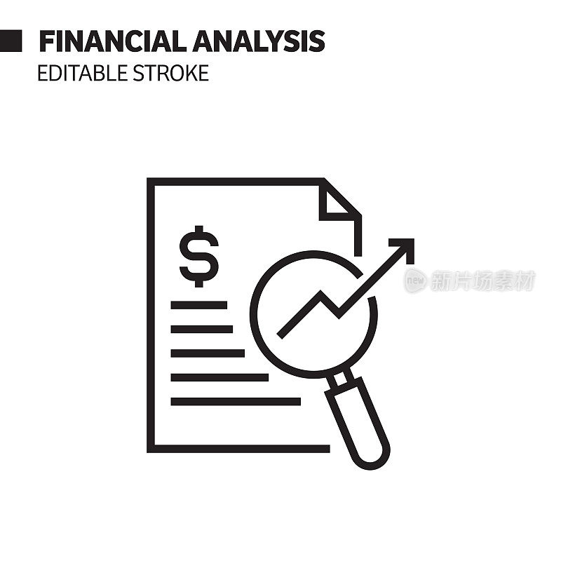 财务分析线图标，轮廓矢量符号插图。