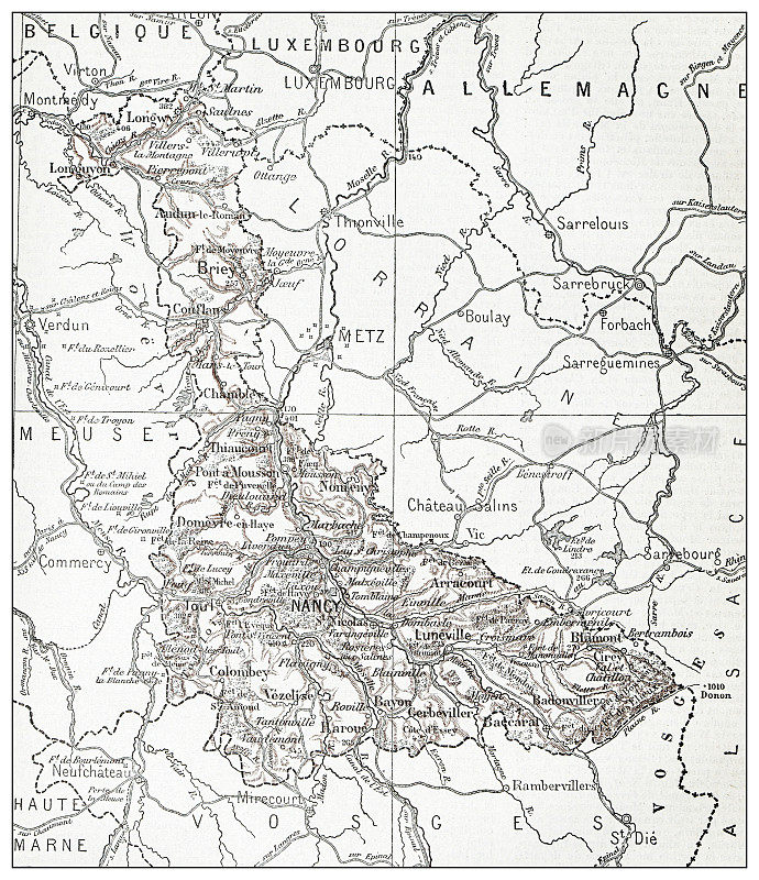 古老的法国Meurthe-et-Moselle地图(département)