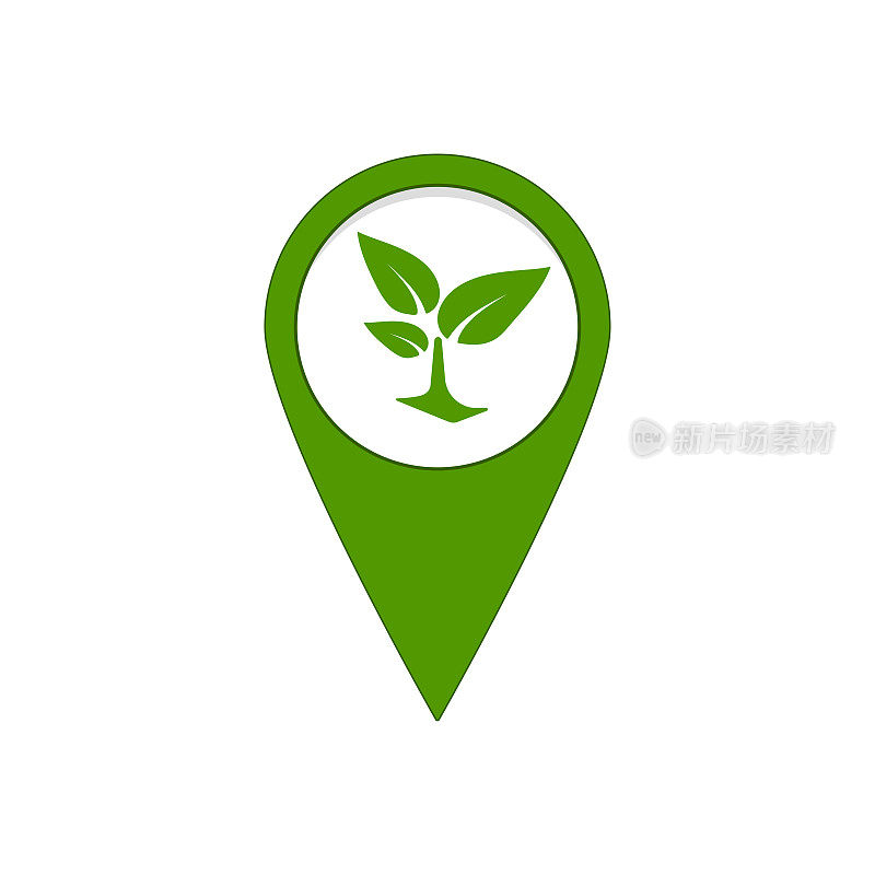 生态定位绿色地图pin与生长的树